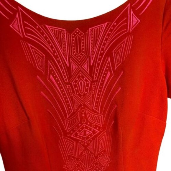 Laundry By Shelli Segal Women's Dress Embroidered Bodycon 3/4 Sleeves Red Pink 4 - Picture 4 of 9